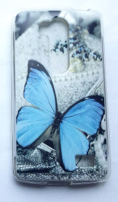 Силиконов гръб ТПУ за LG L Fino D920N / L Fino D295 сив със синя пеперуда